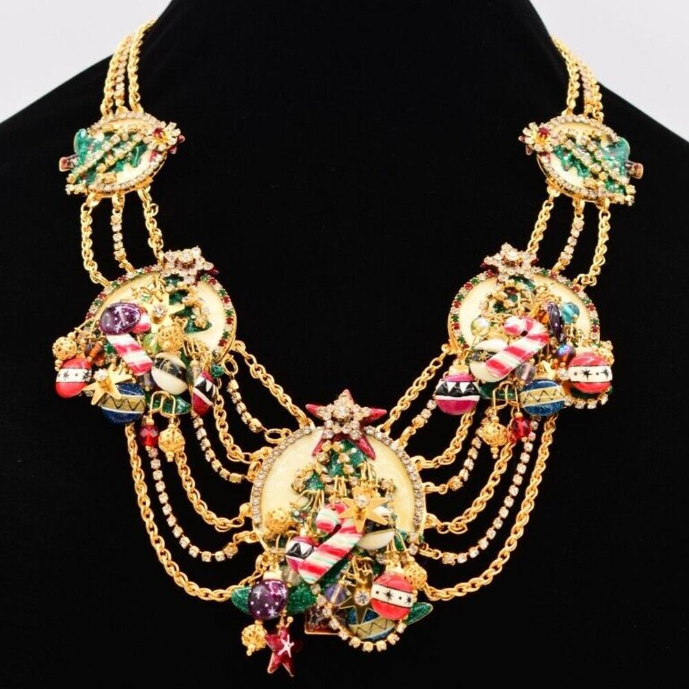 Lunch At The Ritz White Christmas Necklace Tree Statement Holiday Vintage RARE